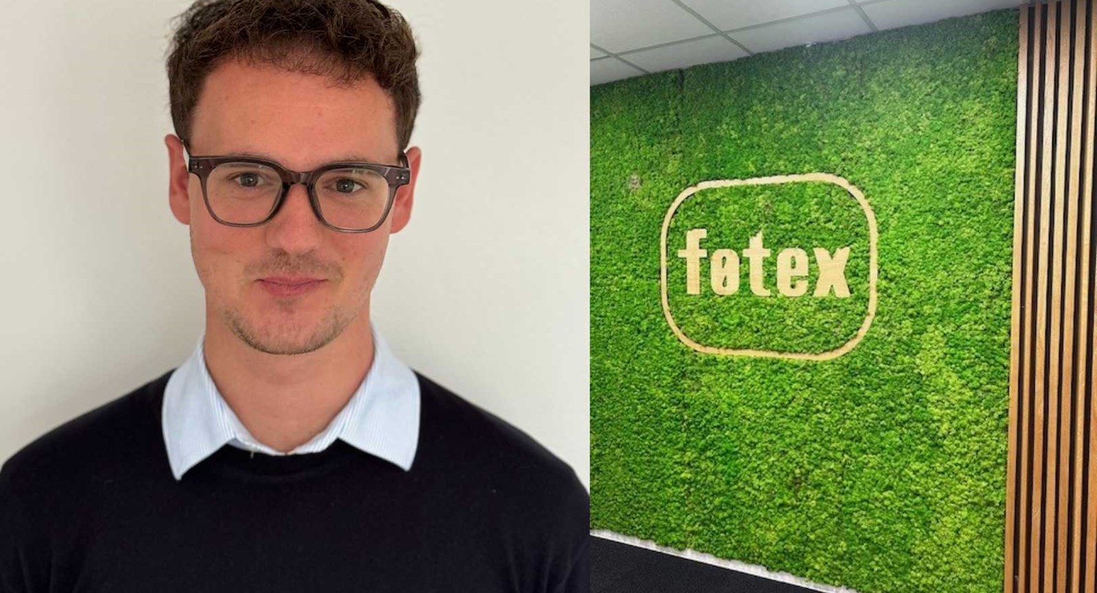 Oliver læser til markedsføringsøkonom online og er lige nu i praktik ved Føtex, så på billedet kan man se et foto af ham og Føtex' logovæg fra hovedkontoret ved Salling Group, hvor han er i praktik