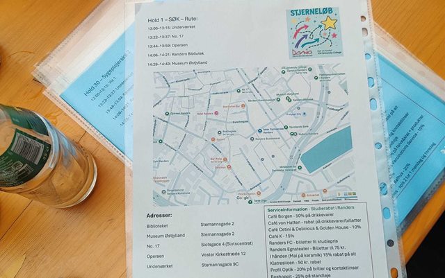 Kortet over byen, som service- og oplevelsesøkonomer fra erhvervsakademi Dania i Randers stod for for nye studerende i Randers